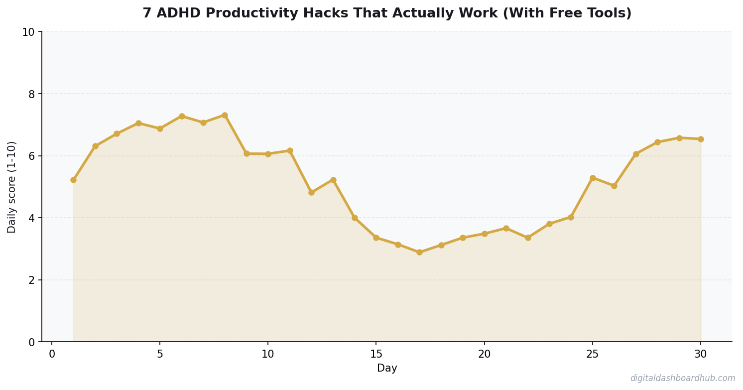 Line chart showing a 30-day tracking pattern with daily scores trending over time.