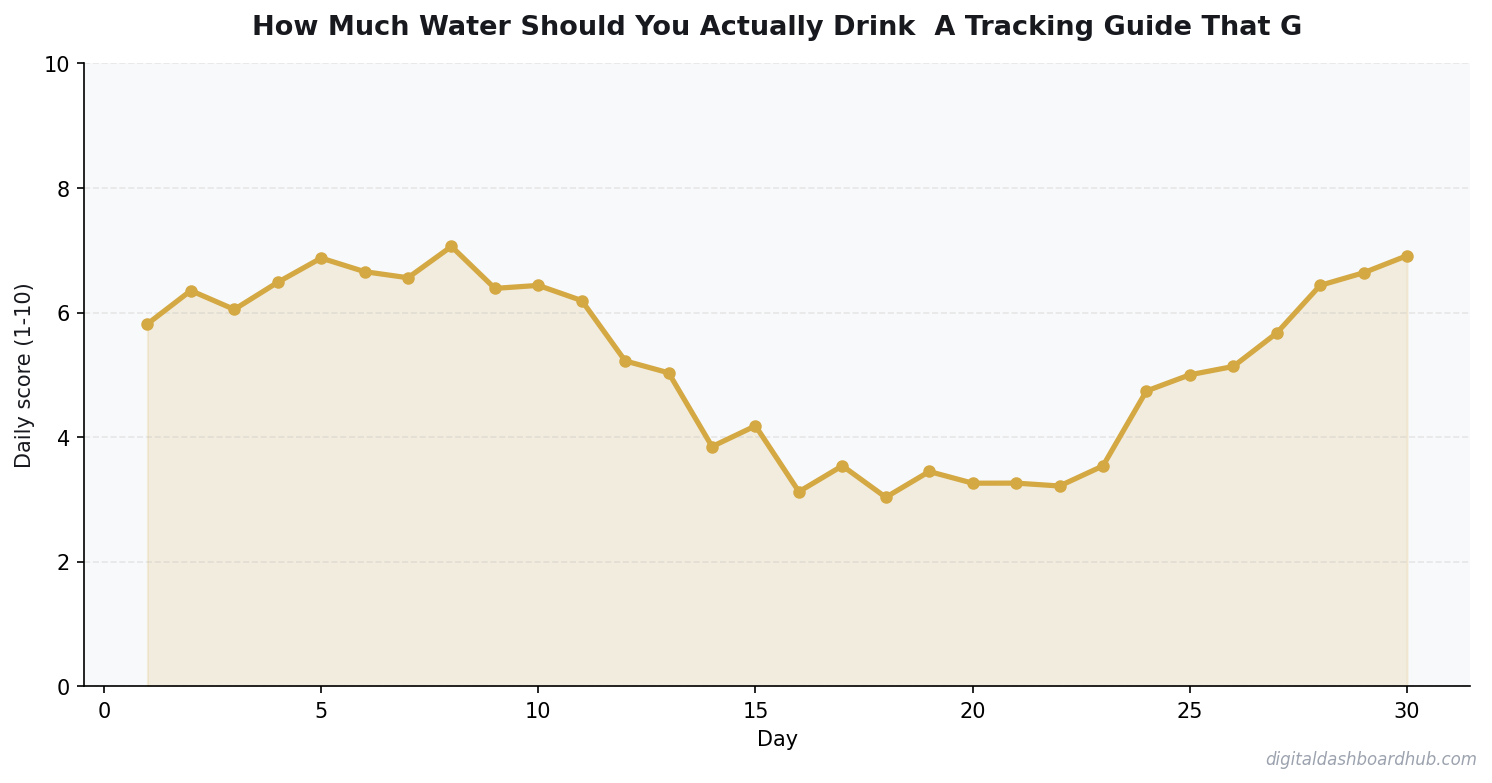 Line chart showing a 30-day hydration tracking pattern with daily ounces trending over time.