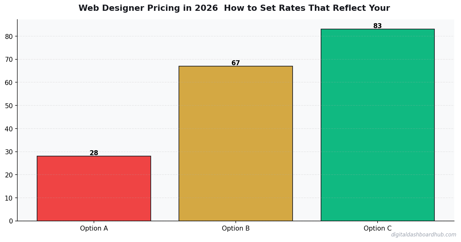 Bar chart summarizing key comparison points for web designer pricing 2026 set rates skill.