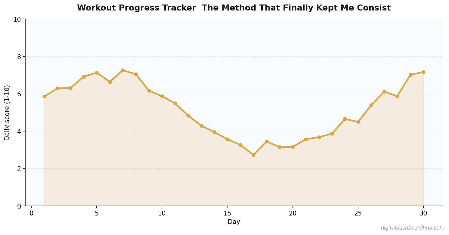 Line chart showing a 30-day tracking pattern with daily scores trending over time.
